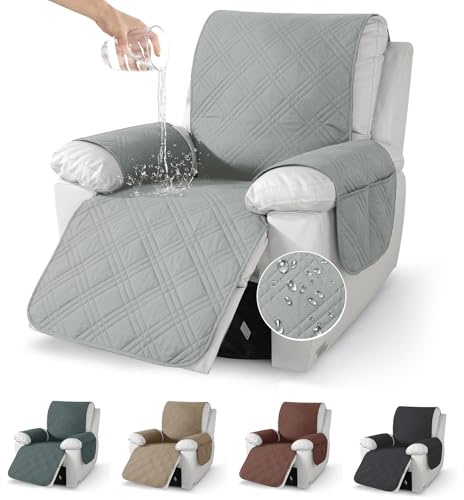 Bcuuozeeing Armchair Cover for TV, Sesselschoner Für Relaxsessel Sesselschoner, mit Taschen Armlehne, Wasserdicht, rutschfest, für mit Kindern Und Haustieren Hund, für Möbelschutz - Hellgrau