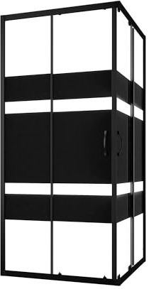Box Doccia Angolare 80x80 cm Vetro Serigrafato 4 mm Profili Neri H185cm Mod. Willis