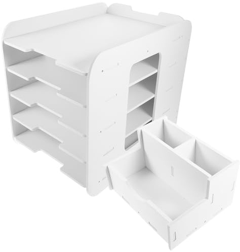 SUPVOX Porte-Documents de Bureau en Composite Bois-Plastique Blanc 5 Niveaux Empilables Étagère de Rangement pour Dossiers A4 Organiseur de Bureau Multifonction pour Documents et