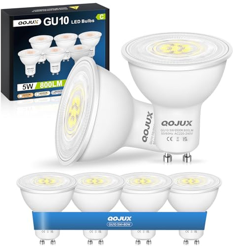 GU10 LED Kaltweiss, 5W 800LM Energieeffizienzklasse C GU10 LED Glühbirne | 80W Halogen Leuchtmittel Ersetzt, 38° Abstrahlwinkel 6500K Kaltweiß GU10 Lampe Energiesparlampe, Nicht Dimmbar, 6 Stück