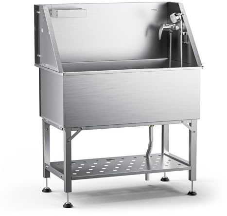 38 Stainless Steel Dog Washing Station - 304 Seamless Soaking Tub for Small & Medium Dogs, Non-Slip & Leak-Proof Pet Grooming Sink with Bottom Storage Shelf & Hair Catcher for Home & Professional Spa