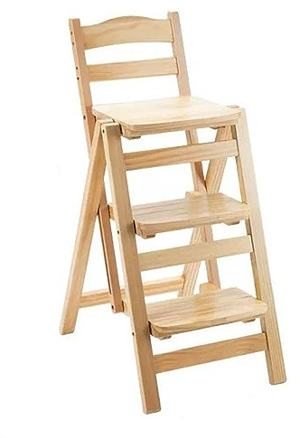 Steps Wooden Folding Library Ladder Chair, Counter Chair Bar Chair, 2 in 1 Lightweight Portable Multifunctional Step Stool, 3-Step Stool Dual Purpose Stepladders, Display Stand and