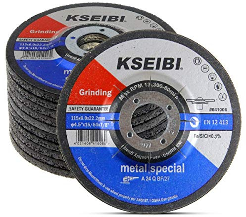 KSEIBI 651006 Grinding Wheels 10-Pack, Aluminum Oxide Discs for Metal & Stainless Steel, 4-1/2 x 1/4 x 7/8, Aggressive Grinding for Angle Grinders, Depressed Center Design