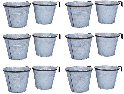 ARTECSIS 12er Set Pflanztopf mit Ringhalter, verzinkter Hängetopf, Blumentopf für Balkon Garten Geländer Palette 12cm Ø