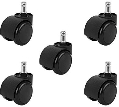 MALATEC 5X Bürostuhlrollen 11mm Stift Ø50mm Rollen Stuhlrollen Hartbodenrollen Rollenset für Bürostuhl Hartböden und Teppich Weiß/Schwarz/Rot/Blau 9085, Farbe:Schwarz