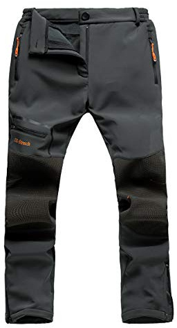 Postropaky Womens Outdoor Snow Ski Pants Waterproof Hiking Insulated Softshell Pants Snowboard Zipper Bottom Leg, Grey, 16 Tall