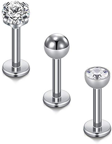 CIZME 3pcs Titanio Piercing Labio Labret Stud Barrara 16G 6mm 8mm Helix Tragus Cartílago Pendiente Studs Enhebrado Internamente Piercing