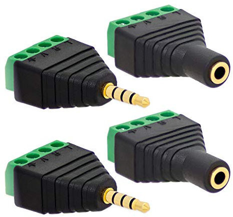 E.T 2X Klinken Buchsen + 2X Stecker 3,5mm Adapter > Terminalblock 4 Pin Schraub Klemme Set