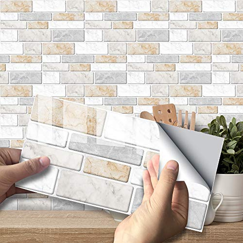 funlife 27Pcs White Tile Stickers Vinyl Peel and Stick Self-Adhesive Splashback Kitchen Decor 3D Grey Brick, 20X10cm