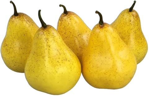 Künstliche Deko Birne, 5 Stück (Gelb, 20-40 g/St) Lebensechtes Plastikobst, Plastikfrucht, Kunstobst, Frucht, Dekoration, Schaufenster, Haushalt, Küche, Party, Hotel, 5 Pack