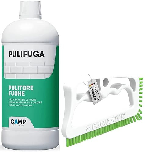 Camp Pulifuga, Pulitore Concentrato Per Fughe Ideale Per Pavimenti E Rivestimenti, 1 L + Fuginator® Spazzola Per Fughe, Bianco Verde