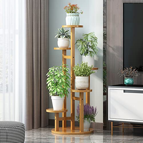 WYFZT Blumentreppe aus Bambus Pflanzentreppe Pflanzenregal Blumenregal 5 Topf -102 cm hohe stabil Leiterregal Pflanzenständer Blumenständer Innen Außen Garten Patio-Garten-Balkon-Display-Regale, rund