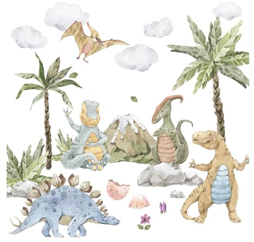 Grandora XXL Dinosaurier Wandtattoo Palme Wandsticker Dino für Baby Kinderzimmer Wandaufkleber Wanddeko DL818-2