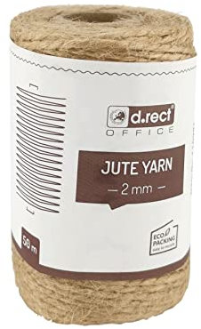 D.RECT Cordino di Iuta Naturale Marrone, 50 m, per imballaggio, bricolage, bricolage, bricolage, 2 mm di Spessore, Adatto per imballaggi, Artigianato Artistico, fioristico, Decorazioni