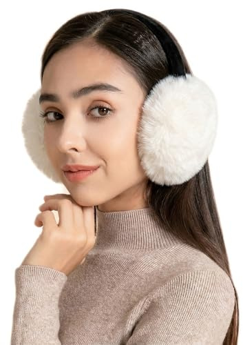 ZLYC Klassischer Damen Kinder Mädchen Verstellbarer Winter Ohrenschützer Ohrenwärmer mit Molton-Haarreifen(Pelziges Weiß)