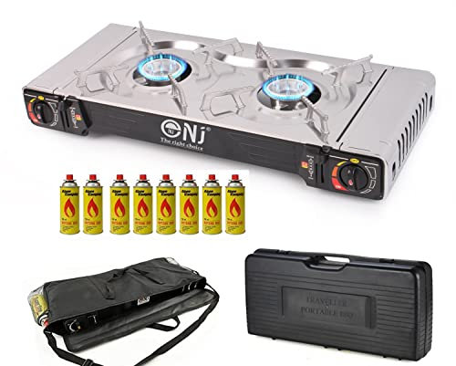 NJ SG-2S Camping Gas Stove - Double Burner Butane Gas Cooker Portable Case