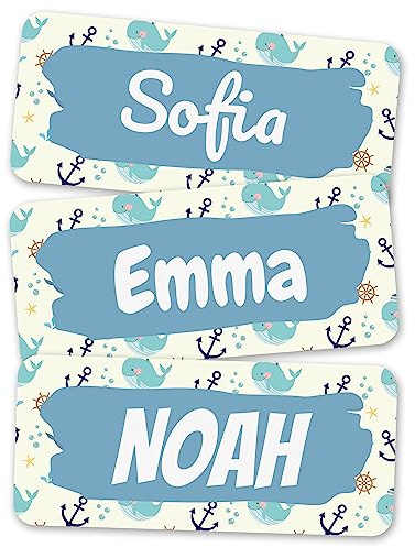 melu kids® Namensaufkleber für Kleidung & Gegenstände (60 Stk, Mar) | Namensschilder Kinder Waschmaschinenfest und Personalisiert, Namenssticker Kinder für Kita & Schule