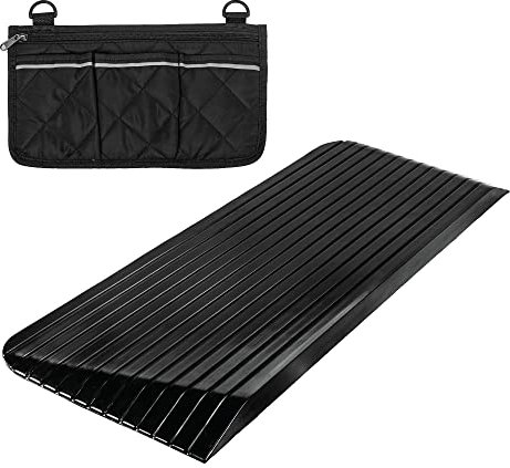 Rubber Threshold Ramp for Doorways, 5 cm Rise - Supports 5k KG, Grooved Surface, Indoor/Outdoor, Smooth Beveled Edges, Non-Slip. Includes Side Bag for Wheelchair, Scooter, Cart