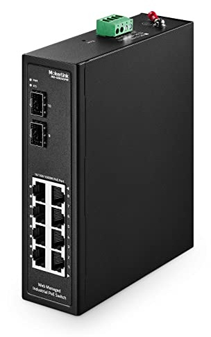 Mokerlink 8 Ports Poe Gigabit Industrial Din Rail Ethernet Switch Management, 2 Ports SFP, ieee802.3af / at, capacité de Commutation de 20 Gbit / s, Commutateur réseau ip40 géré par réseau