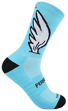 PERRO LOCO CLOTHES Calcetines RUNNING con Alas para hombres y mujeres. Antiampollas, antiolores, compresión, sin costuras, divertidos, de colores originales. (Alas 34 36 Azul)