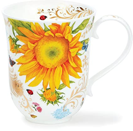 Dunoon Braemar - Taza de porcelana fina (0,33 L, diseño de girasol), color dorado