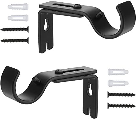 Grevosea 2 Stück Verstellbare Wandhalterung Gardinenstange Halterung Verstellbare Gardinenstangen Halter Curtain Rod Holder Vorhangstange Halterung für Wände Gelten für 1-Zoll-Stange (Schwarz)