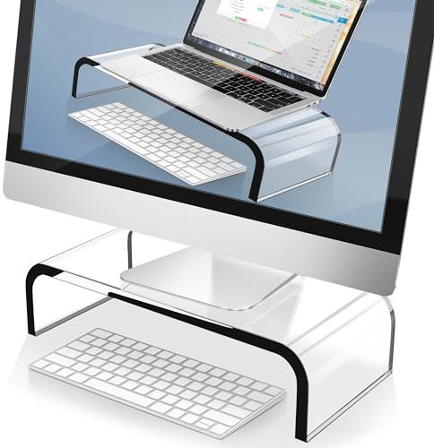 AboveTEK Acryl-Monitorständer Klarer Monitorständer & Computer-Schreibtischständer, Premium-Acryl-Laptop-Ständer für Home Office, PC-TV-Ständer mit Tastaturablage Heavy 30.8cm x 20.8cm x 10cm