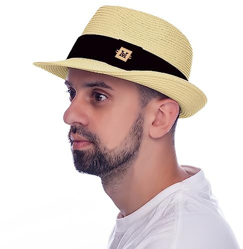 HEYANN Chapeau de Paille Panama Été Femme Homme Chapeau de Soleil Beach Chapeau Plage Anti-UV Ajustable Respirant Chapeau de Paille pour Voyage