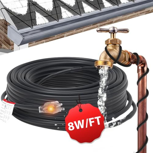 HEATIT 100FT Heat Tape for Water Pipes Roof and Gutters Heating Cable with 10ft Lighted Plug