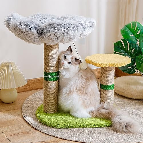 ANram Katzenkratzbaum für Hauskatzen, 56 cm, Kleiner Kratzbaum mit Sisal-Kratzstämmen, großer gepolsterter Sitzstange, baumelndes Spielzeug, Katzenmöbel für Kätzchenkatzen