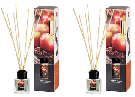 Raumduft im Glas mit Duftstäbchen im 2er-Set – 2x50 ml – für Badezimmer, Hausflur, Wohnzimmer, Küche, Abstellraum – eignet Sich auch als Geschenk zu Weihnachten und Geburtstag (Apple Cinnamon)