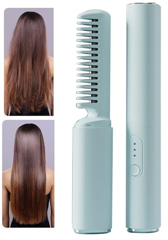 Cepillo Alisador de Cabello - Cepillo de peinado calentado Cepillo de caliente inalámbrico recargable, peine portátil para alisar el cabello, calentamiento rápido para todo tipo de cabello Firulab