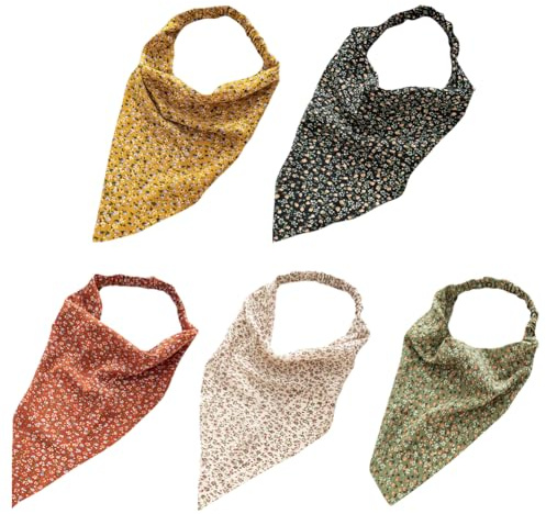 5 Pcs Chiffon Triangle Kerchief Floral Elastic Hair Scarf Headband Boho Hair Bandanas Vintage Head Scarves Turban for Women Girls
