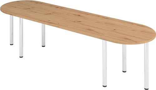 bümö Konferenztisch oval 280x80 cm großer Besprechungstisch in Asteiche, Besprechungstisch mit Chromfüßen, Meetingtisch für 8 Personen, Tisch für Besprechungsraum & Meeting