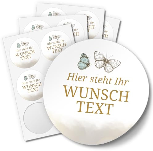 Einladungskarten Manufaktur Hamburg 24 PERSONALISIERTE Aufkleber mit Wunschtext individualisiert anpassbar Namen Datum Etiketten rund 4cm, Boho Schmetterling