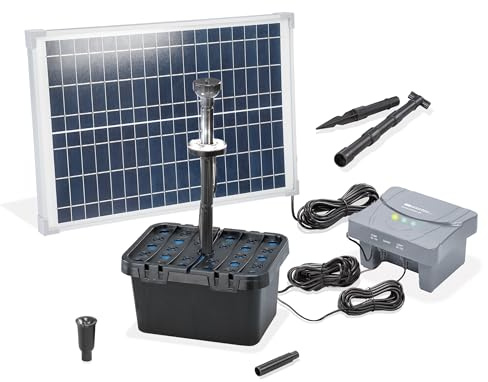 esotec 100953 Kit de filtration solaire pour bassin Profi 25/700 LED, kit complet de filtration avec pompe, batterie LiFePo4, module solaire, pompe de bassin extérieure, filtration multi-étape pour