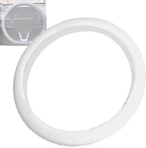 Cool Protezione Volante Antiscivolo in Silicone, Universale 32-40cm Coprivolante Auto in Silicone Antiscivolo, Morbida Copertura Protettiva Elastica Antiscivolo per Volante Auto (Bianco)