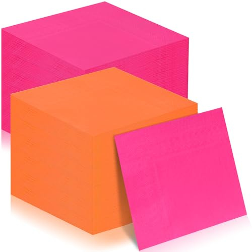 120 Serviettes en papier rose et orange - Serviettes rose vif en papier 16,5*16,5 cm jetables - Serviettes pour boissons, cocktail, déjeuner - Pour la fête de fiançailles, mariage, baby shower