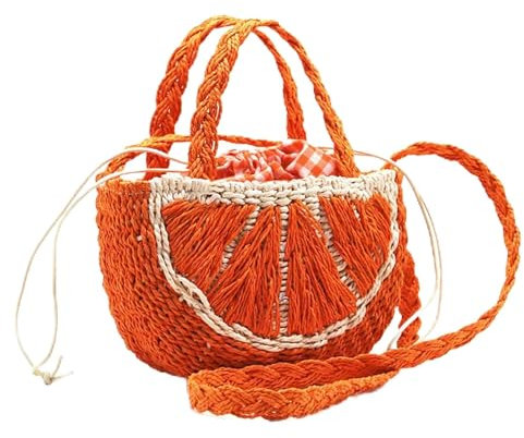 VIGSNTEP Strohtaschen Damen Shopper Wassermelone Stroh Frauen Schultertaschen Weibliche Crossbody Tasche Handgemachte Obst Handtasche-orange