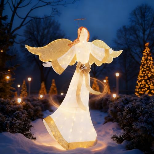 SOARS Weihnachtsengel Outdoor groß, 160 cm Weihnachtsdekoration mit Heiligenschein, Weihnachtsdeko mit 180 warmweiße LED-Lichtern, Weihnachten Engel XL, Weihnachtsbeleuchtung für außen und innen