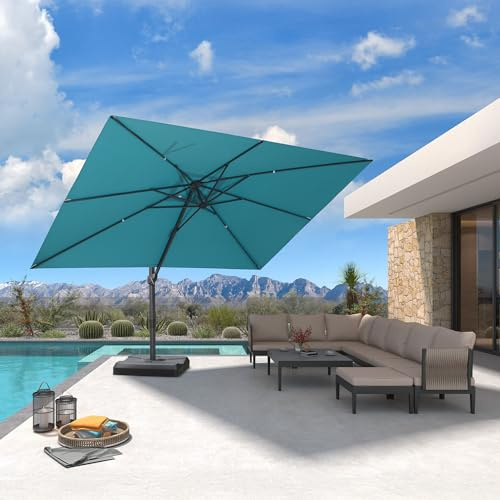 PURPLE LEAF 8' × 8' Patio Cantilever Umbrella Outdoor Square Adjustable Offset Umbrellas with 360-degree Rotation and 8 Heavy Duty Metal Ribs for Garden Deck Pool Turquoise Blue
