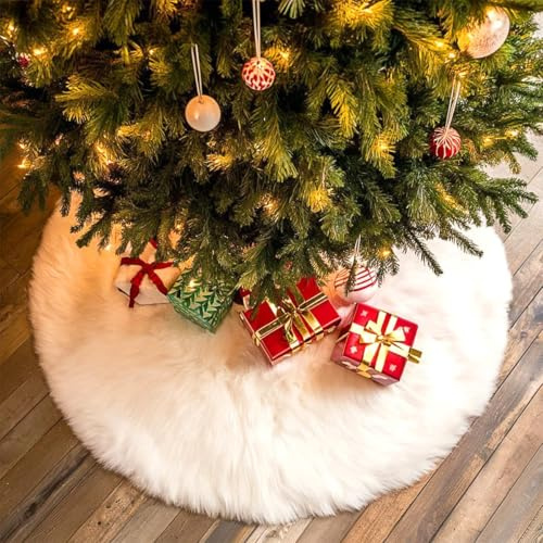 90cm Weihnachtsbaumdecke,Weihnachtsbaum Rock,Runde Form Christbaumständer Teppich,Unterlegdecke Baumdecke,Weiß Plüsch Christbaumdecke,Weihnachtsdekoration,Weihnachten Baumrock Christmas Decoration
