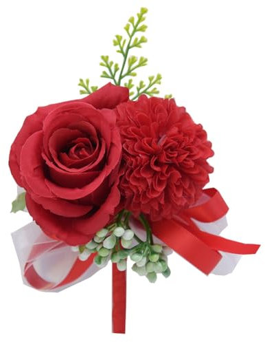 Rockreyoa Boutonniere Hochzeit Ansteckblume Rose Boutonniere Bräutigam Anstecknadel Künstliche Blumen für Braut, Bräutigam, Anwesenden Gäste, Hochzeit, Abschlussball, Party Rot 2 Stück
