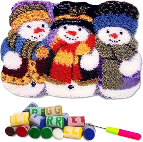 YOOTOM Kit de Tapis de Crochet à Point Noué di Coussin au Crochets à Loquet Bricolage, tapis noeud noué,Noël Création de Tapis à Crocher pour Adultes et Enfants, Christmas Latch Hook Kits 50x38cm