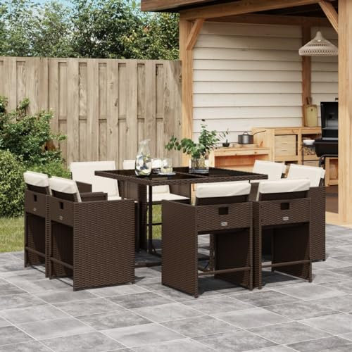 qohoio 9-TLG. Garten-Essgruppe mit Kissen Gartenset Tisch Und StüHle GartenmöBel Set Garden Furniture Essgruppe Outdoor Braun Poly Rattan - 3277964