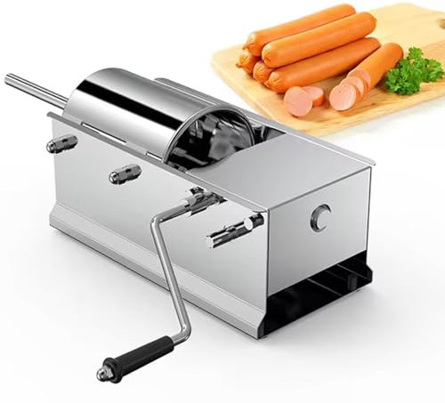Commercial Grade Stainless Steel Sausage Stuffer with 5 Filling Nozzles Hand Crank Horizontal Sausage Maker for Home and Business Use