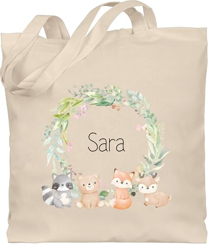 Geschenk mit Namen personalisiert by Shirtracer - Baumwolltasche - Tiere - Kinder Geschenk süße Waldtiere mit Name I Geschenk Kindertag I Waschbär I Fuchs I Bär I Reh