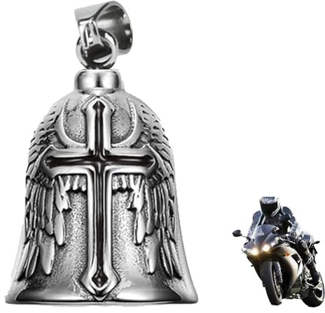 HEYOMI Guardian Bell Biker Bell, Motorrad Glocke Glücksbringer, Edelstahl Motorradglocke, Schutzglocke Engel Reitglocke, Motorradglocke Schlüsselanhänger für Segne Den Frieden