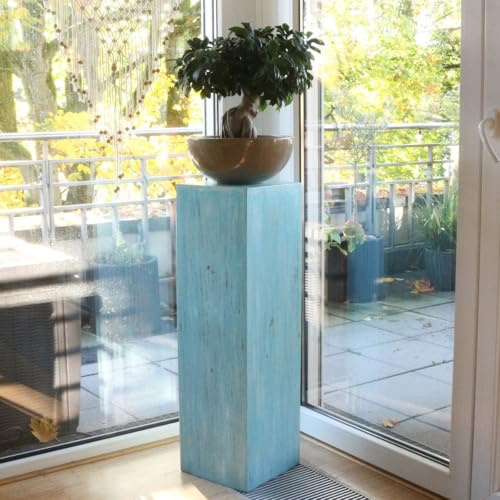 Oriental Galerie Säule Holzsäule Dekosäule Podest Ständer Sockel Blumenständer Holz Türkis groß 85 cm