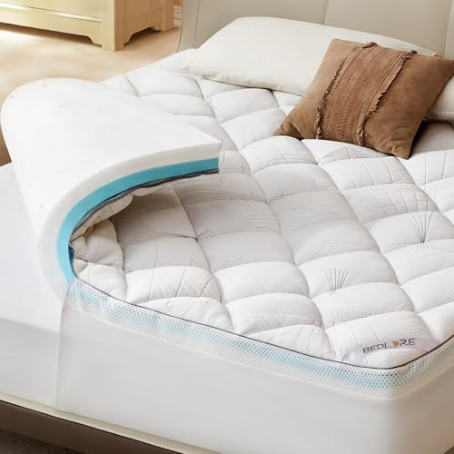 BEDLORE Matratzen Topper 160 × 200 cm, Matratzenschoner zur Linderung von Rückenschmerzen, kühlend und atmungsaktiv, maschinenwaschbar mit tiefen Taschen (Weiß)
